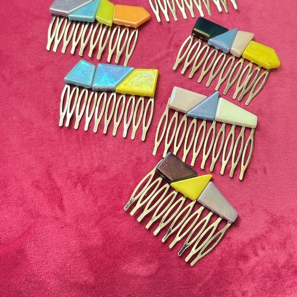 Multicolored Geometric Hair Accessories handmade ceramic tiles hair combs 4134 B - Picture 2 of 9